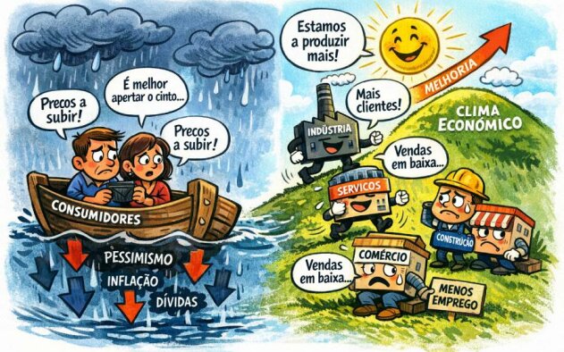 Confiança dos consumidores recua em Fevereiro, mas clima económico melhora ligeiramente