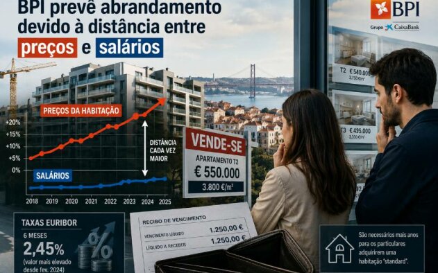 Habitação: Banco BPI prevê abrandamento devido a distância entre preços e salários