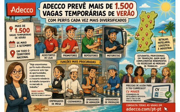 Adecco prevê mais de 1.500 vagas temporárias de Verão com perfis cada vez mais diversificados