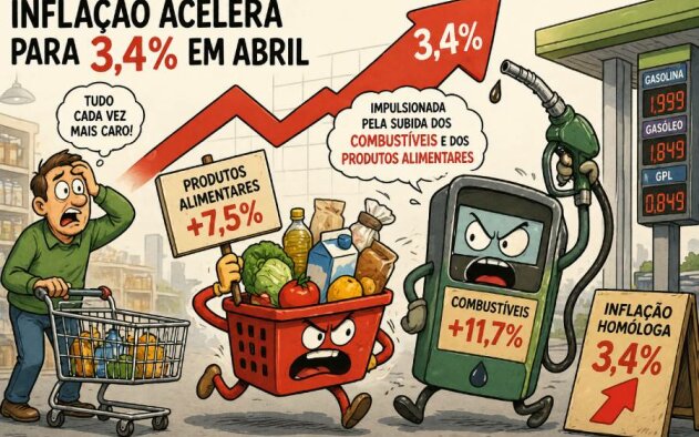 Inflação acelera para 3,4% em Abril impulsionada pelos combustíveis
