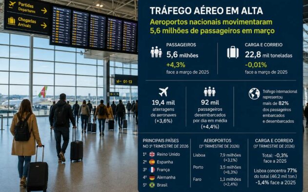 Tráfego aéreo em Março cresce 4,3% e bate novo máximo histórico