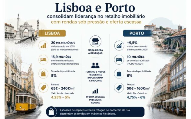 Lisboa e Porto consolidam liderança no retalho imobiliário com rendas sob pressão e oferta escassa