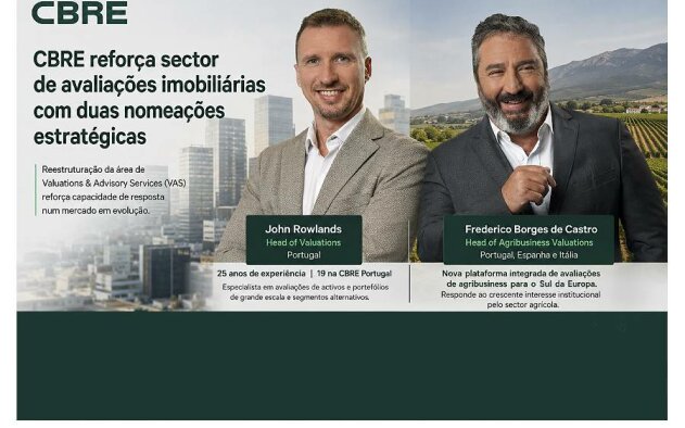 CBRE reforça sector de avaliações imobiliárias com duas nomeações estratégicas
