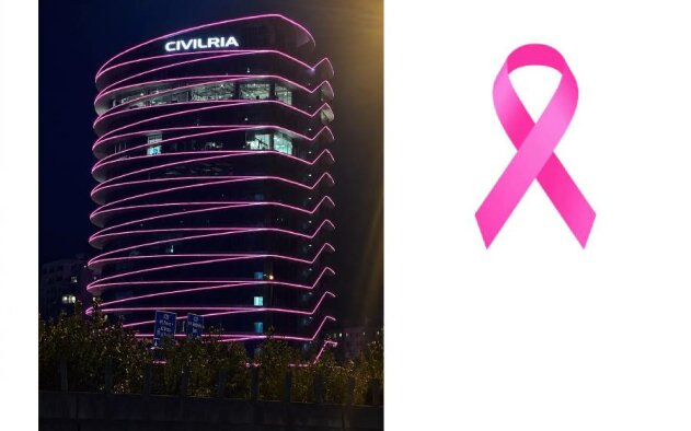 Edifício Civilria - Sede da Fujifilm no Porto - ilumina-se de rosa para sensibilizar para o cancro da mama